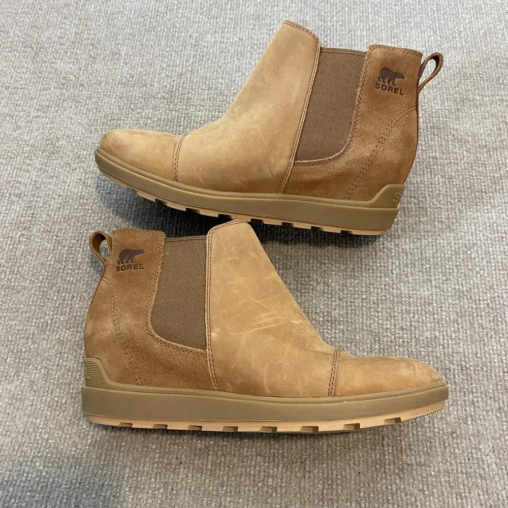 Sorel‎ Chelsea Boots Womens Size 9.5 Brown Nubuck Ankle Wedge Pull On NL5020-243